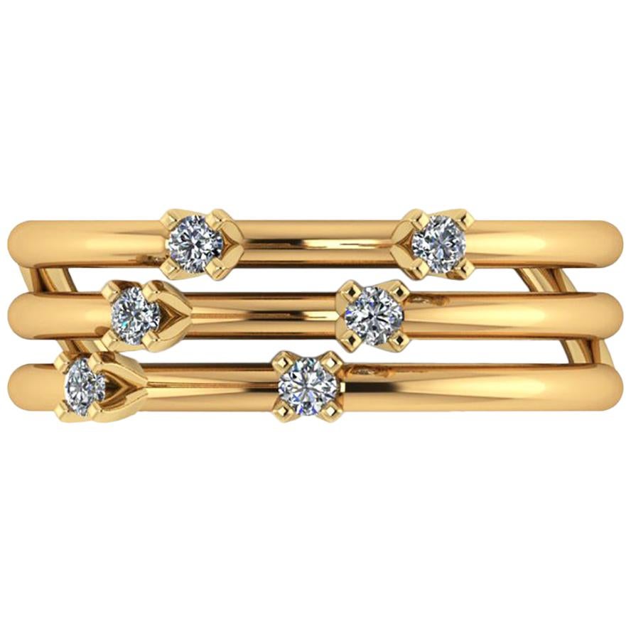 0.12 Carat White Diamonds Three Bands 18 Karat Yellow Gold Open Ring For Sale