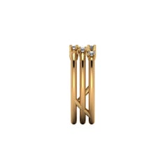 0.12 Carat White Diamonds Three Bands 18 Karat Yellow Gold Open Ring