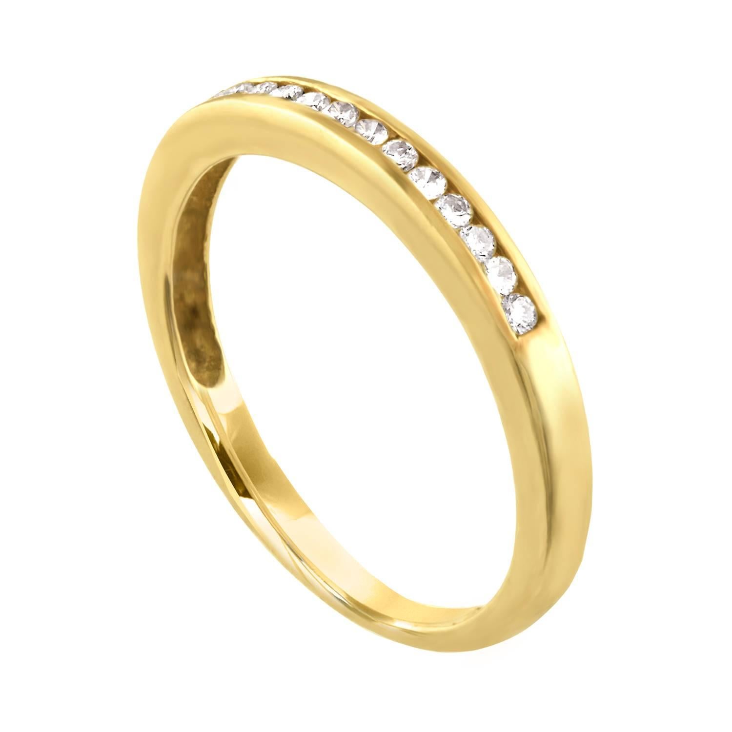 Channel Set Half Band Ring
The ring is 18K Yellow Gold.
There are 0.12 Carats In Diamonds G SI2
The ring is a size 4.5, sizable.
The ring is 2.25mm wide.
The ring weighs 1.6 grams
