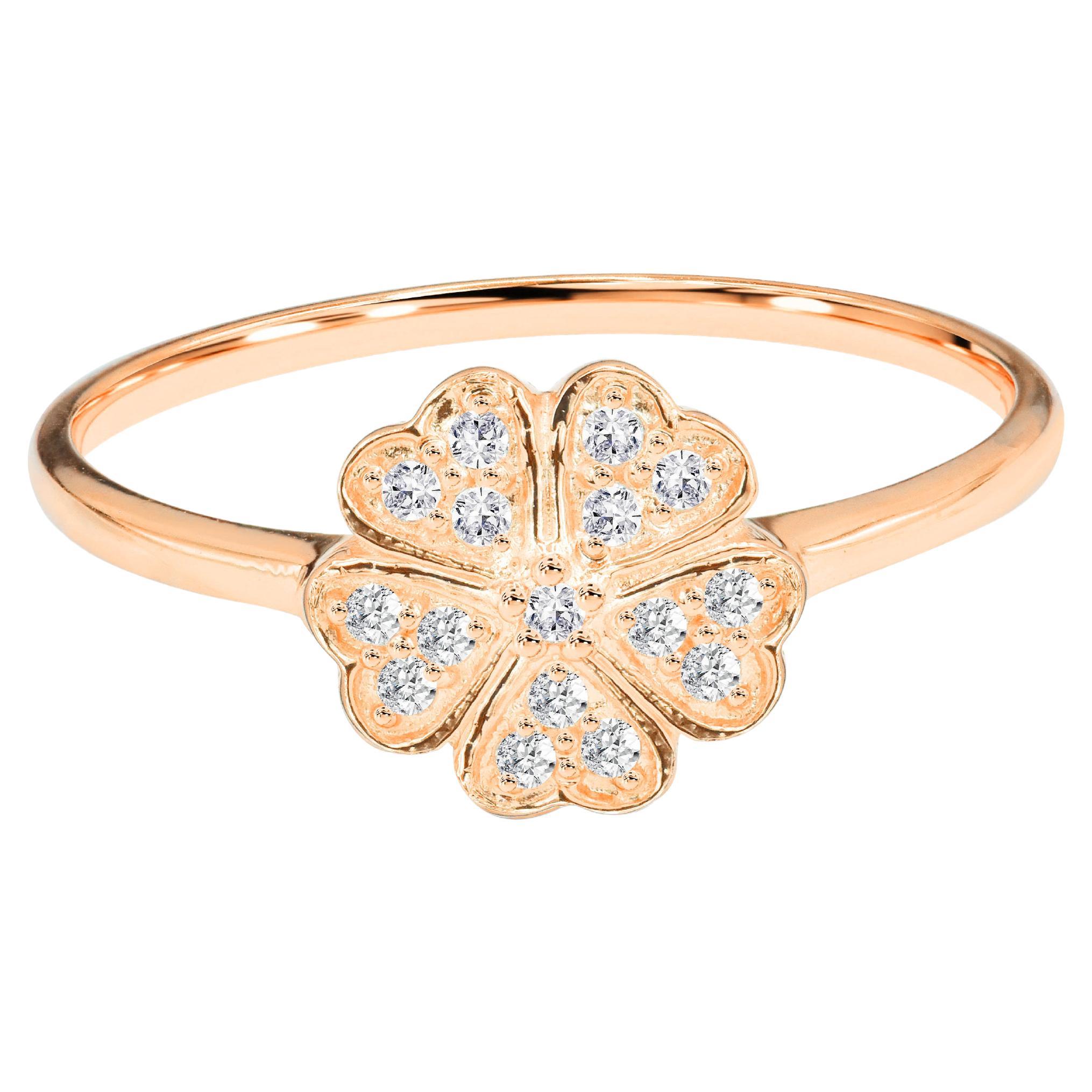For Sale:  0.12 Ct Diamond Clover Ring in 14K Gold