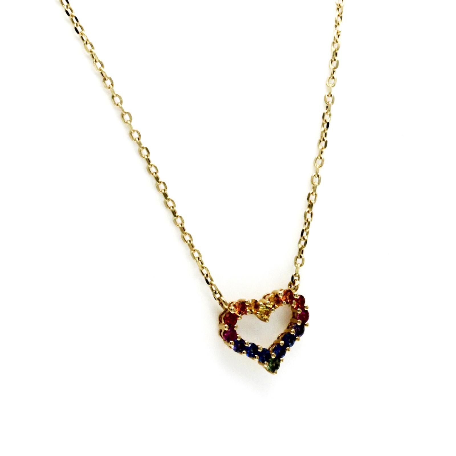 Women's 0.12 CT Sapphires 0.06 CT 14K Yellow Gold Heart Pendant Necklace