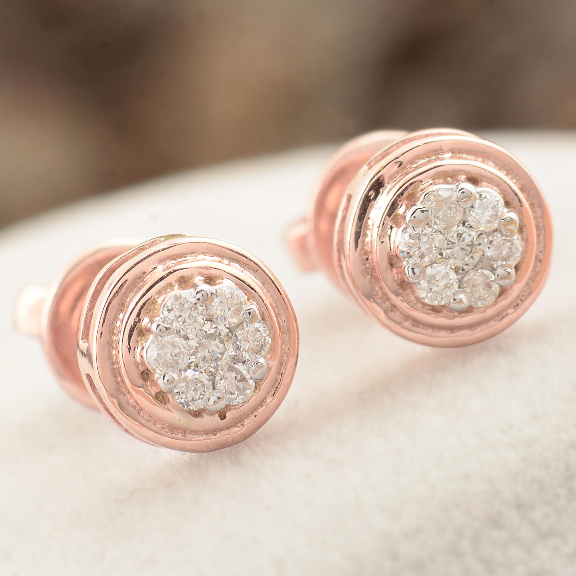 Modern 0.12 Ct SI Clarity HI Color Round Diamond Stud Earrings 10 Kt Rose Gold Jewelry For Sale