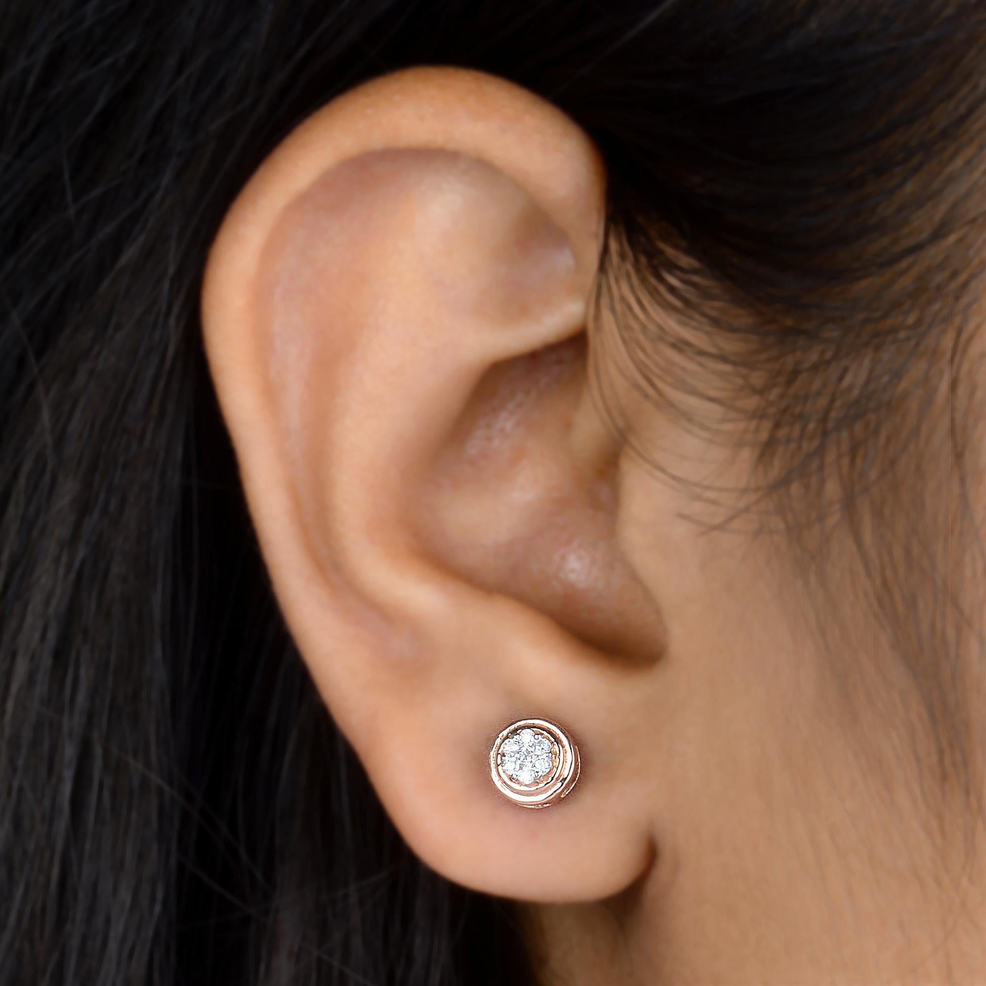 Round Cut 0.12 Ct SI Clarity HI Color Round Diamond Stud Earrings 10 Kt Rose Gold Jewelry For Sale