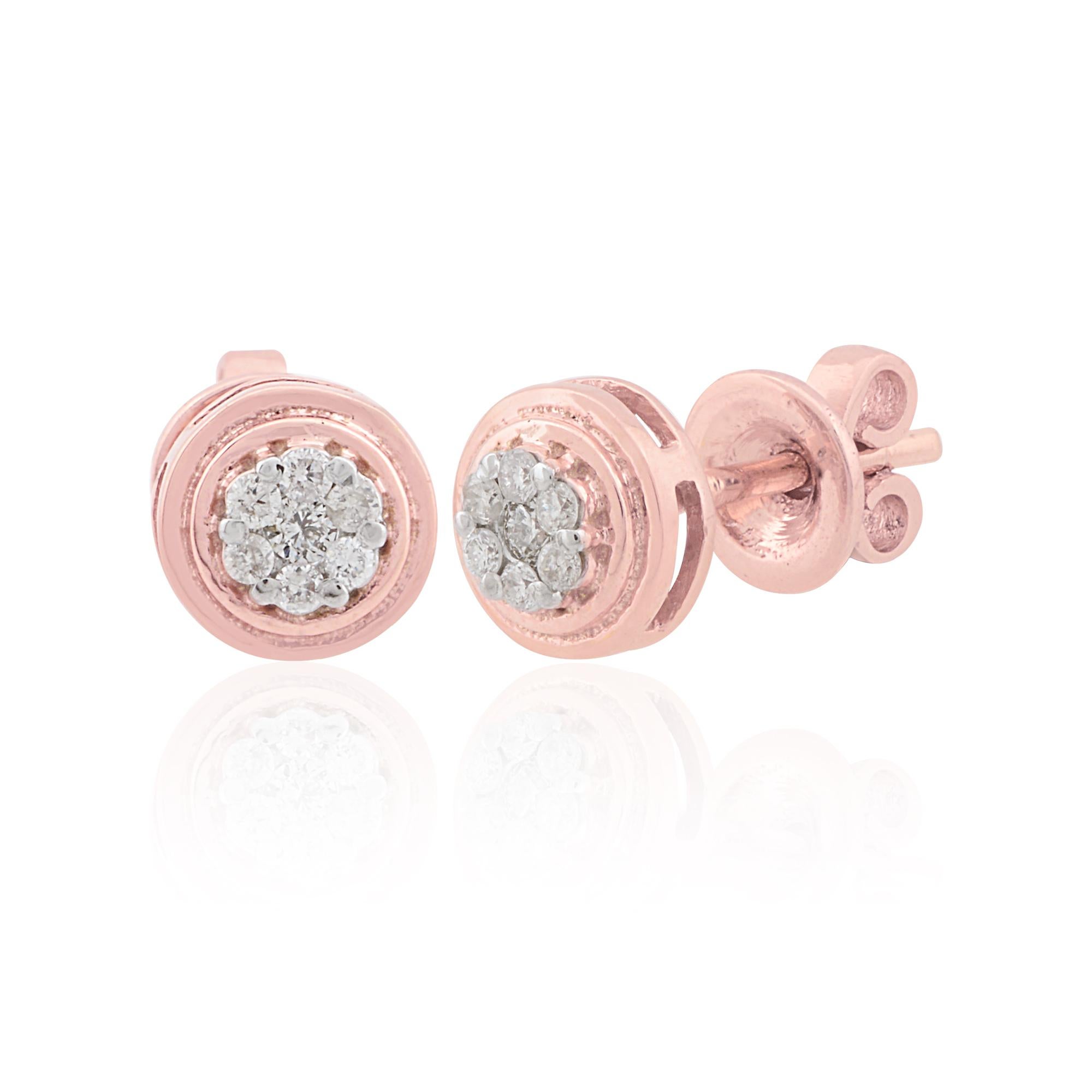 0.12 Ct SI Clarity HI Color Round Diamond Stud Earrings 10 Kt Rose Gold Jewelry In New Condition For Sale In Diera, Dubai