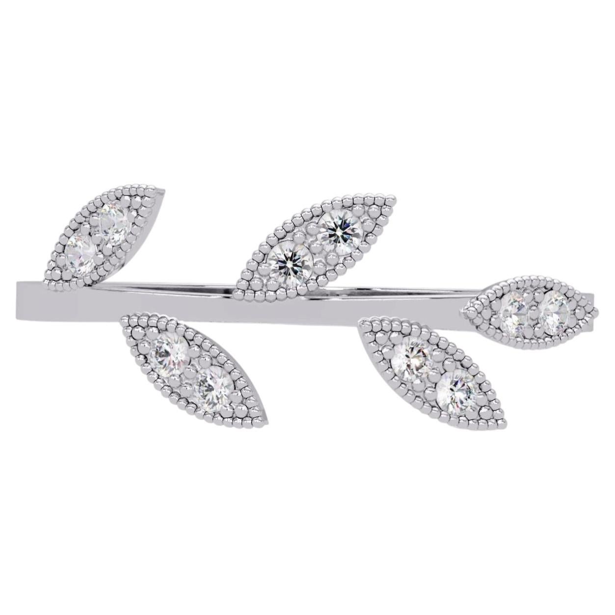 0.12 CTW Diamond Leaf Ring in 14K Gold, SI+ Nature Inspired Band For Sale
