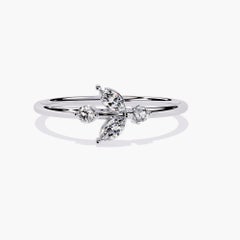 0.12 CTW Marquise Diamond Leaf Ring in 14K Gold, SI Natural Diamond Band