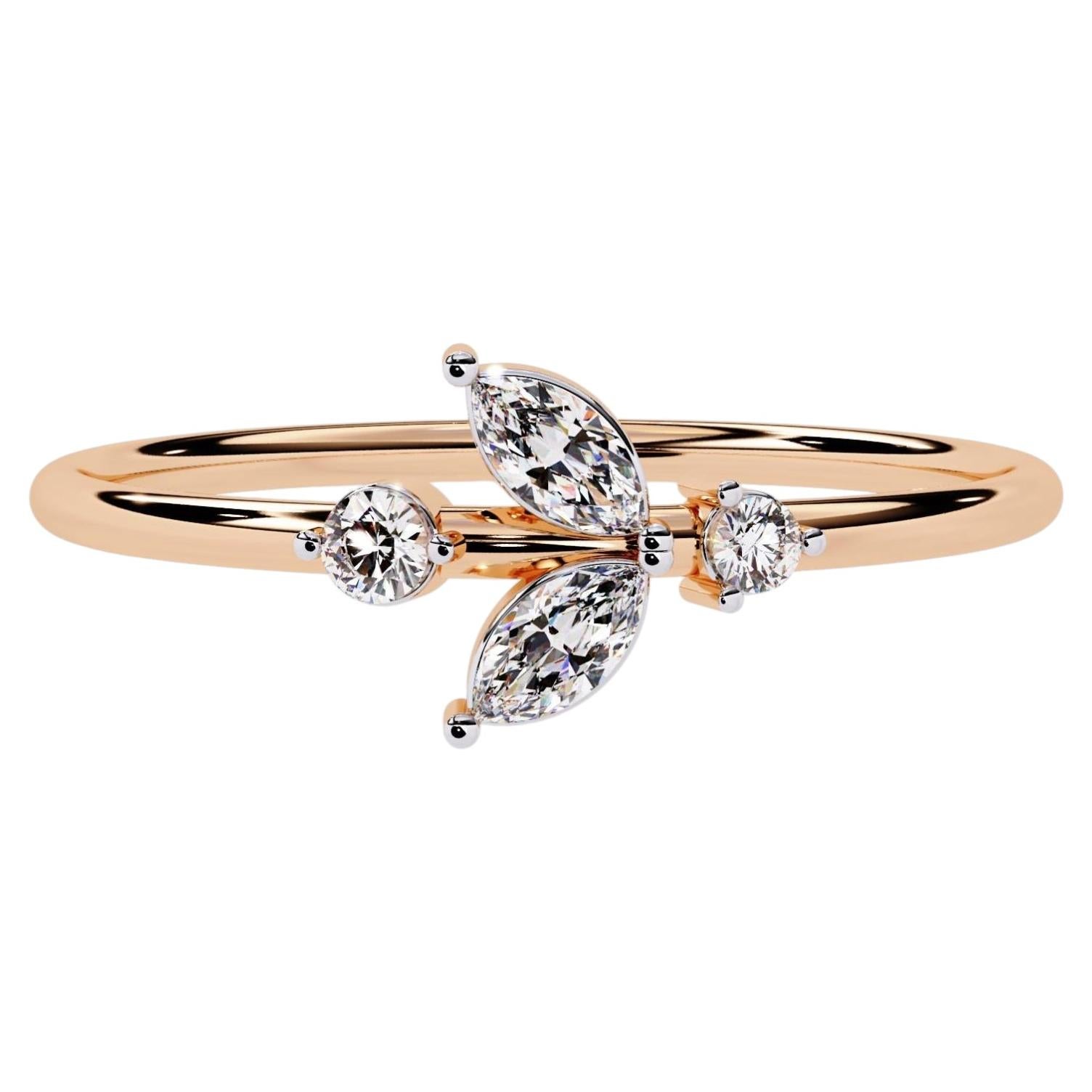 0.12 CTW Marquise Diamond Leaf Ring in 14K Gold, SI Natural Diamond Band