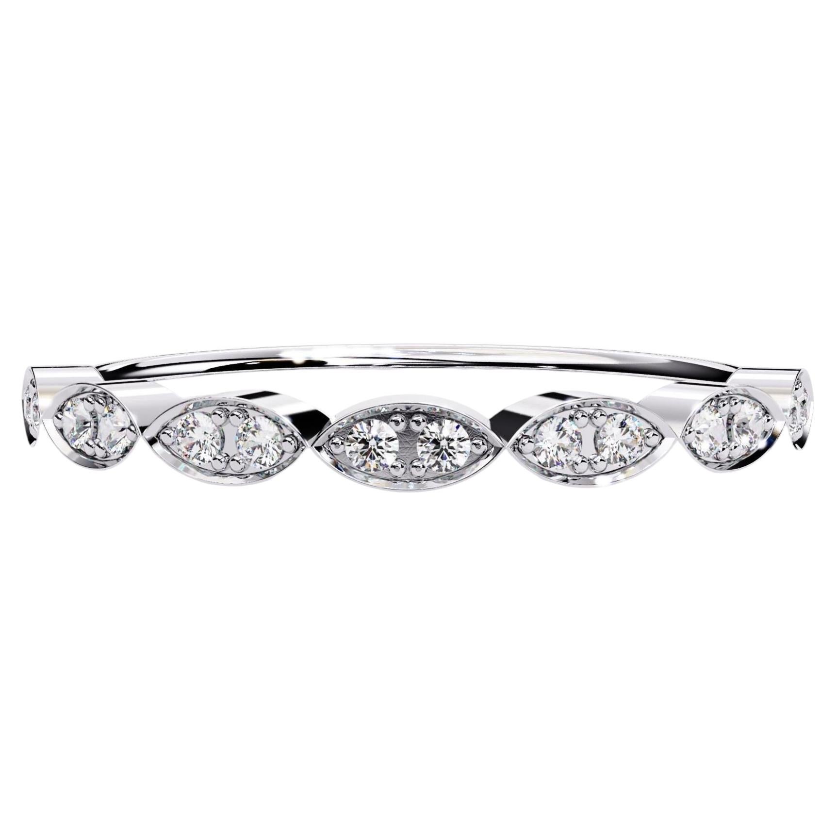 0.12 CTW Marquise Half Eternity Band in 14K Gold, VS/SI+ Diamond Ring For Sale