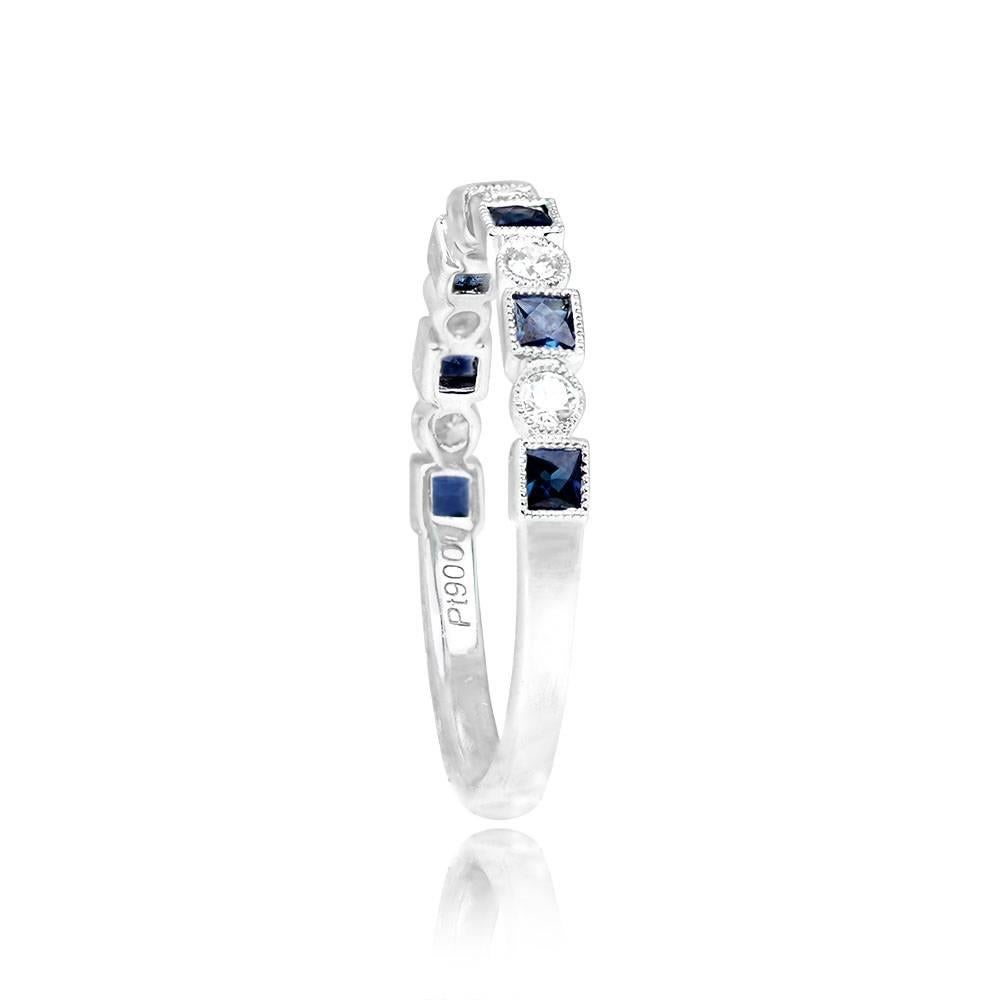 Art Deco 0.12ct Diamond & 0.21ct Natural Sapphire Band Ring, Platinum For Sale