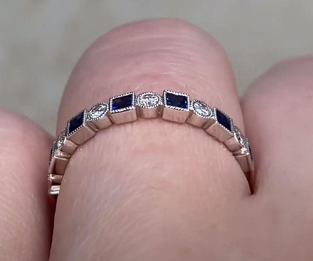 0.12ct Diamond & 0.21ct Natural Sapphire Band Ring, Platinum For Sale 2