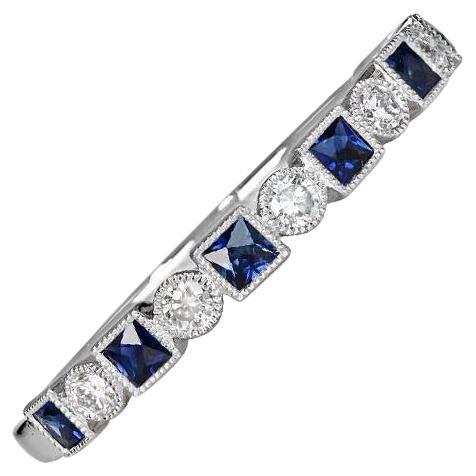 0.12ct Diamond & 0.21ct Natural Sapphire Band Ring, Platinum For Sale