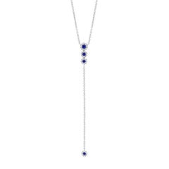 0.12ct Diamond & 0.22ct Blue Sapphire 14k White Gold Lariat Necklace