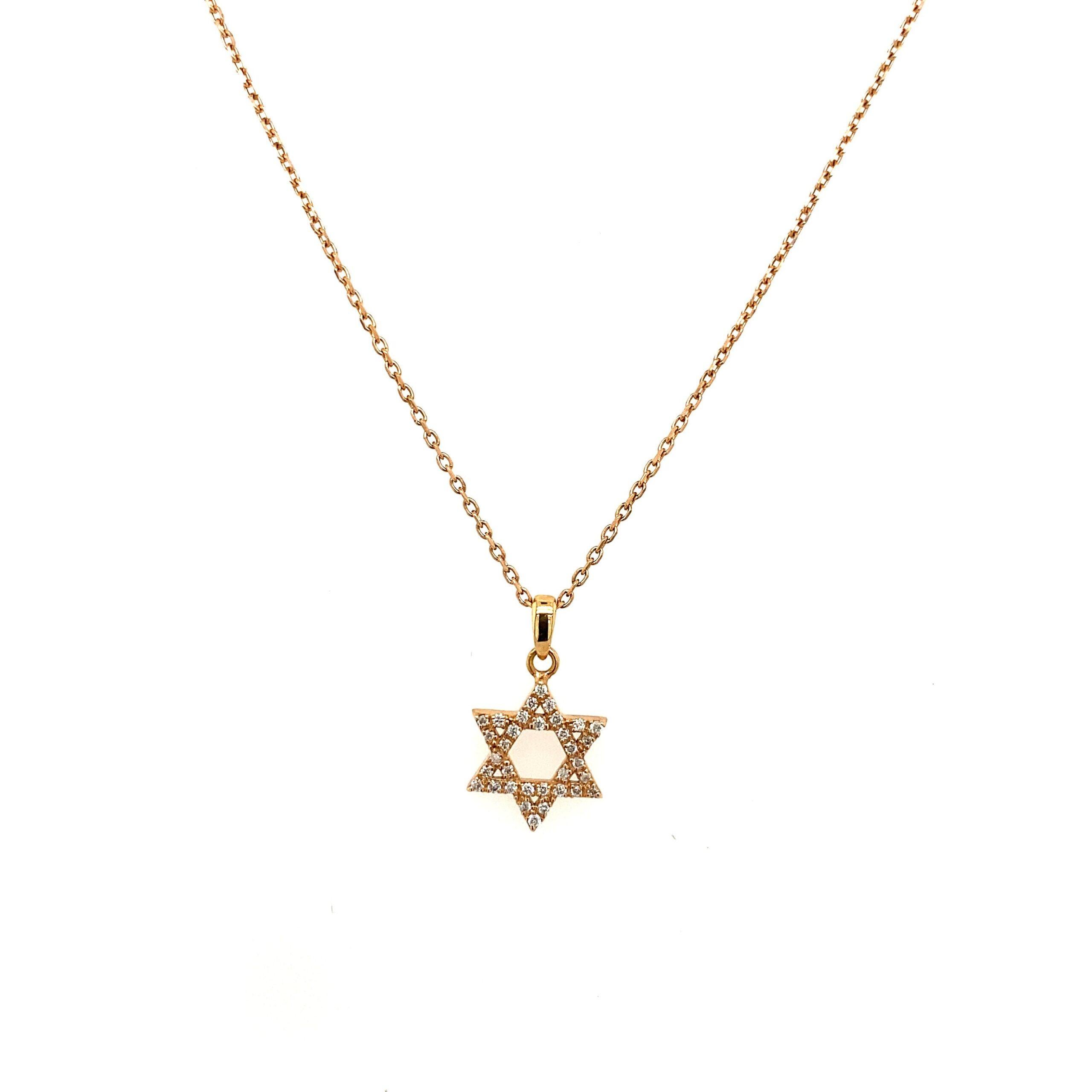 New Rose Gold Diamond Necklace Star of David, Set With 0.12ct, In 14ct Gold

Additional Information:
Total Diamond Weight: 0.12ct
Diamond Colour: G
Diamond Clarity: VS
Total Weight Chain:2.0g
Pendant Length: 16mm
SMS4509
