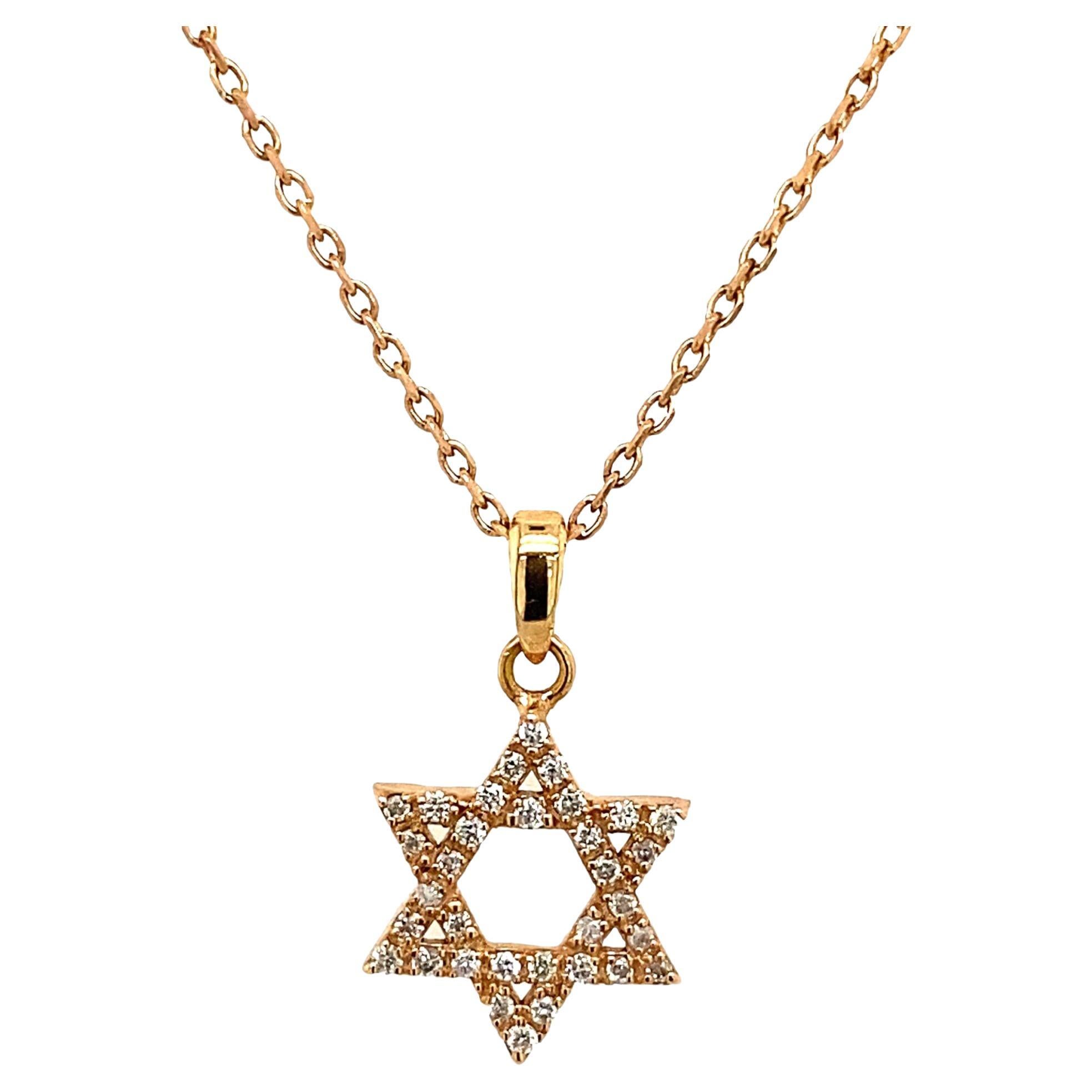 0.12ct Diamond Necklace Star of David in 14ct Rose Gold For Sale