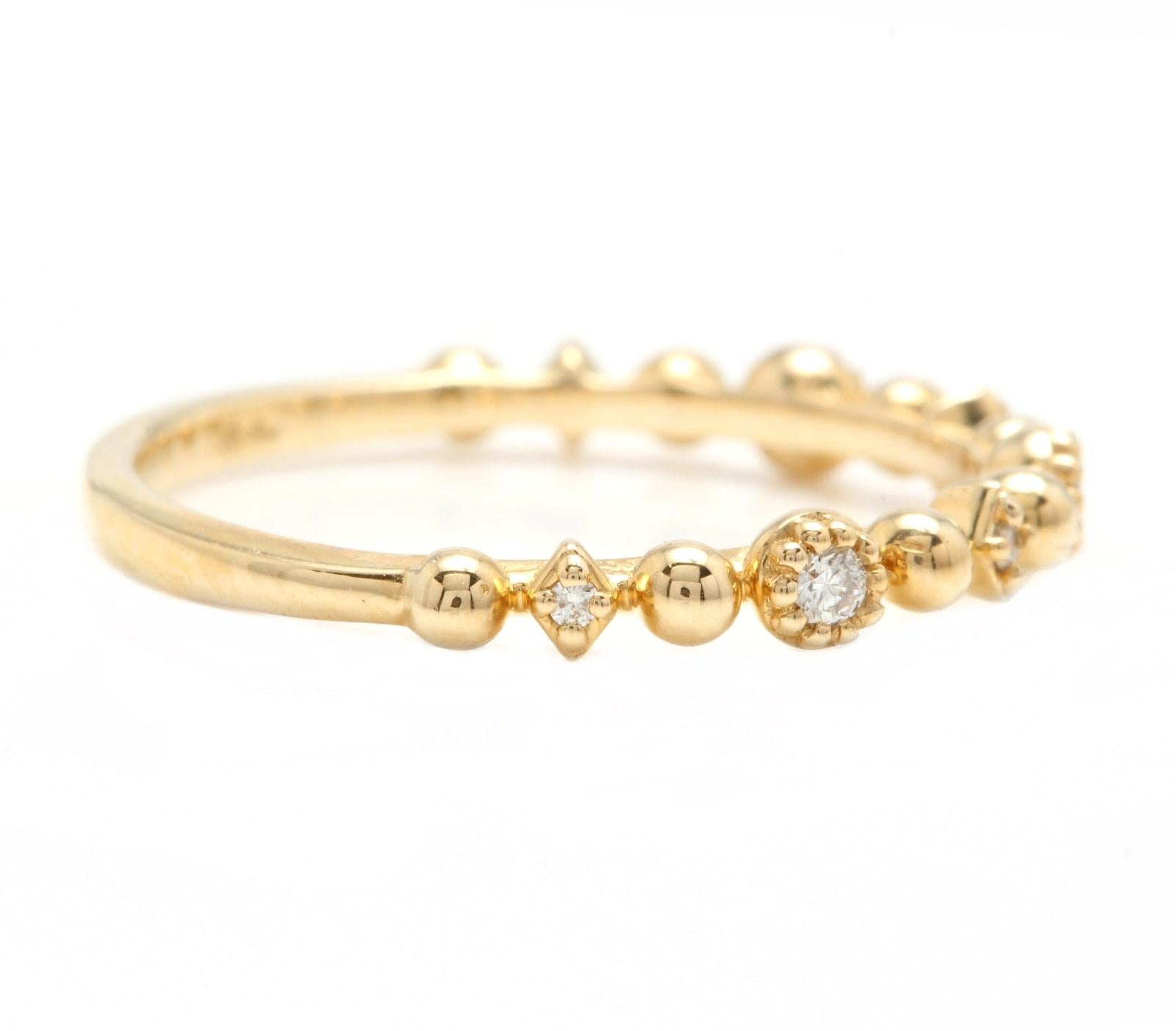Superb 0.12 Carats Natural Diamond 14K Solid Yellow Gold Ring

Suggested Replacement Value: Approx. $1,200.00

Stamped: 14K

Total Natural Round Cut Diamonds Weight: Approx. 0.12 Carats (color G-H / Clarity SI1-SI2)

The width of the ring is:
