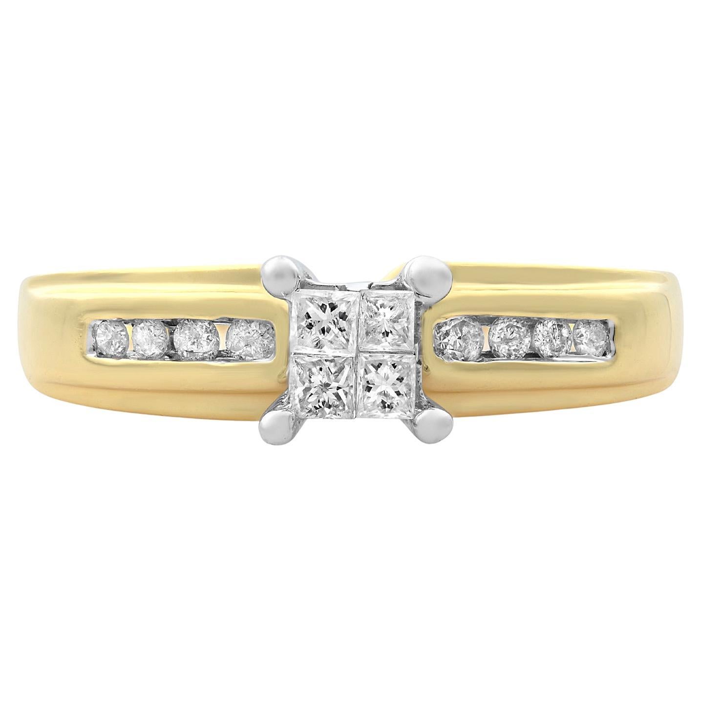 0.12Cttw Princess & Round Cut Diamond Engagement Ring 14K Yellow Gold For Sale