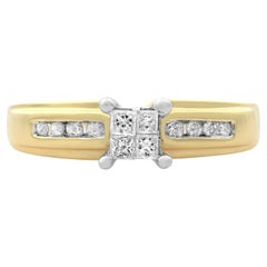 0.12Cttw Princess & Round Cut Diamond Engagement Ring 14K Yellow Gold