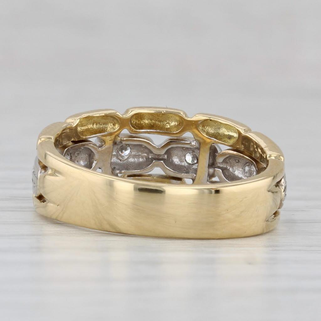 Round Cut 0.12ctw Diamond 2-Toned Band 18k Yellow White Gold Size 7.25 Bamboo Pattern Ring For Sale