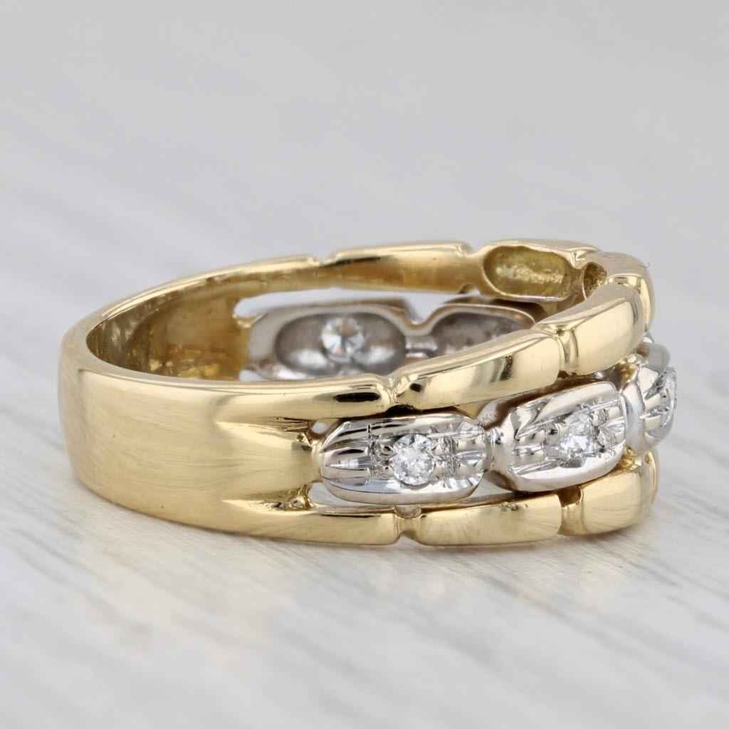 0.12ctw Diamond 2-Toned Band 18k Yellow White Gold Size 7.25 Bamboo Pattern Ring For Sale 1