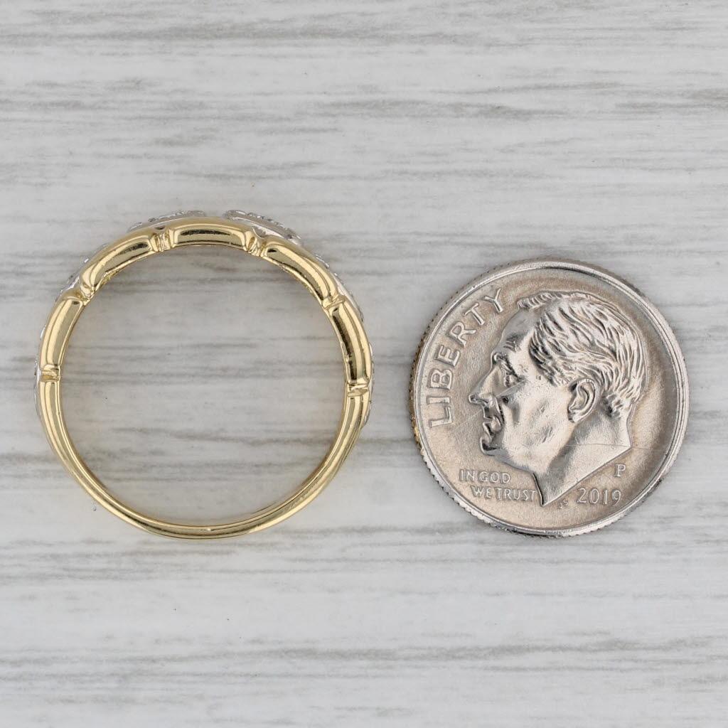 0.12ctw Diamond 2-Toned Band 18k Yellow White Gold Size 7.25 Bamboo Pattern Ring For Sale 3