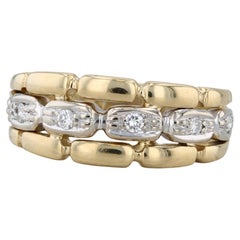 0,12 ctw Diamante Banda de 2 Tonos Oro Blanco Amarillo 18k Tamaño 7,25 Anillo Patrón Bambú