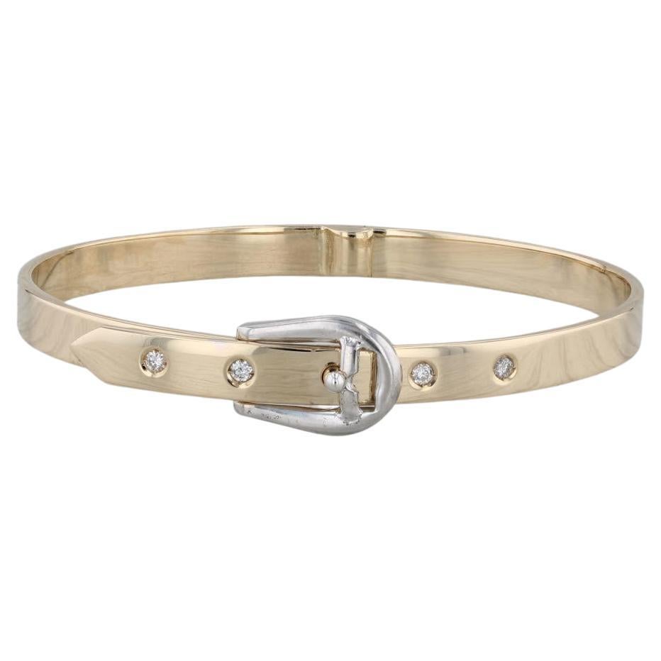 0.12ctw Diamond Accented Belt Bangle Bracelet 14k Gold 6.5" For Sale