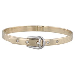 0.12ctw Diamond Accented Belt Bangle Bracelet 14k Gold 6.5" 6.5"