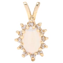 Vintage 0.12ctw Diamond and Opal Pendant, 14k Yellow Gold, Small Dainty Pendant Charm