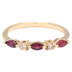 Anillo de diamantes y rubíes de 0,12 ctw, oro amarillo de 14k, tamaño del anillo 5,75
