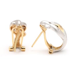 0.12ctw Diamond Criss Cross Hoop Earrings, 18k Yellow and White Gold, Leverback