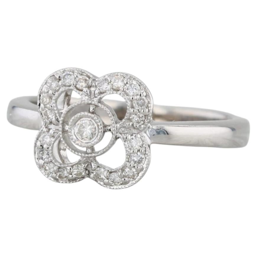 0,12ctw Diamond Flower Ring 14k Weißgold Größe 5,5 Quatrefoil