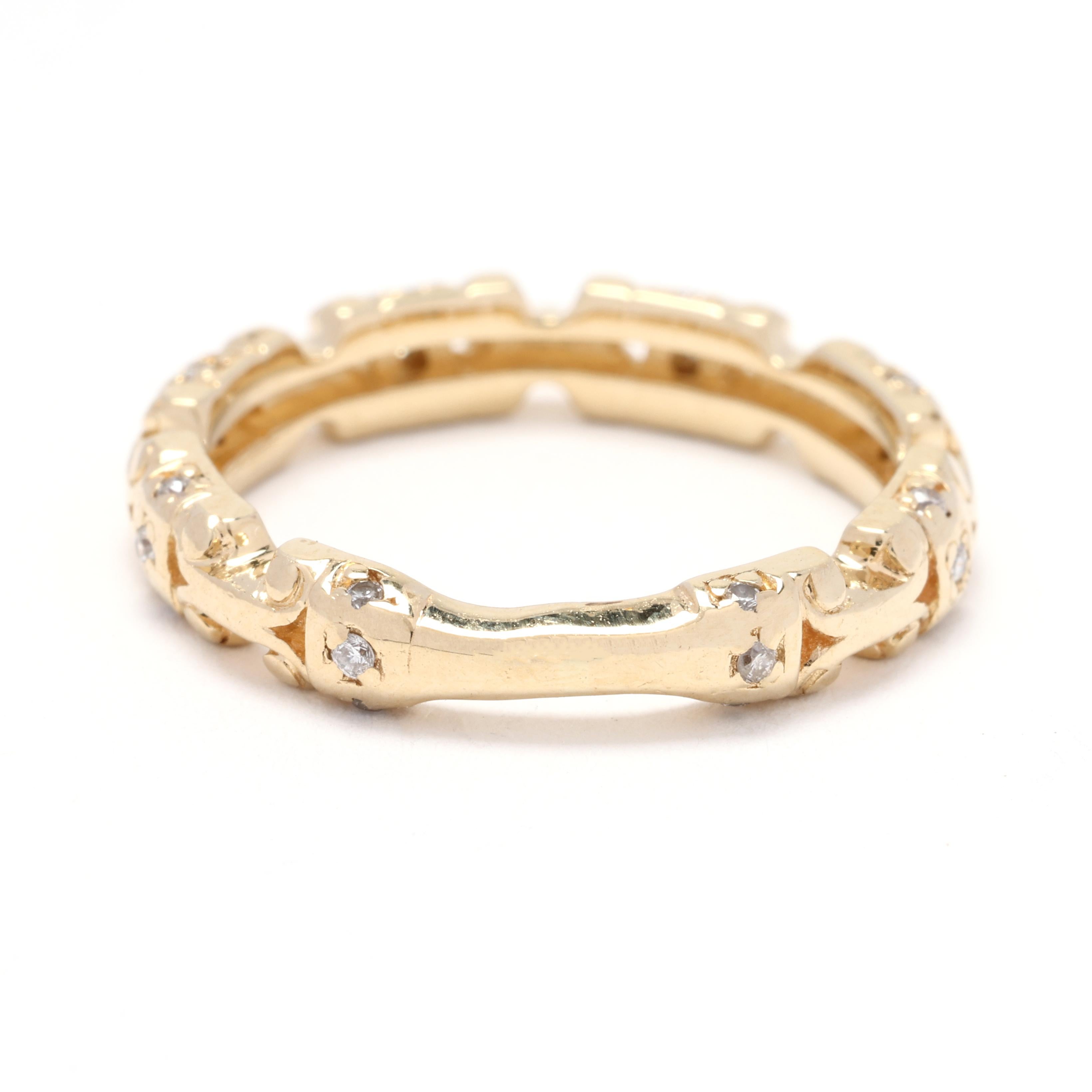 Brilliant Cut 0.12ctw Diamond Patterned Band, 14k Yellow Gold, Ring Size 4.5 For Sale