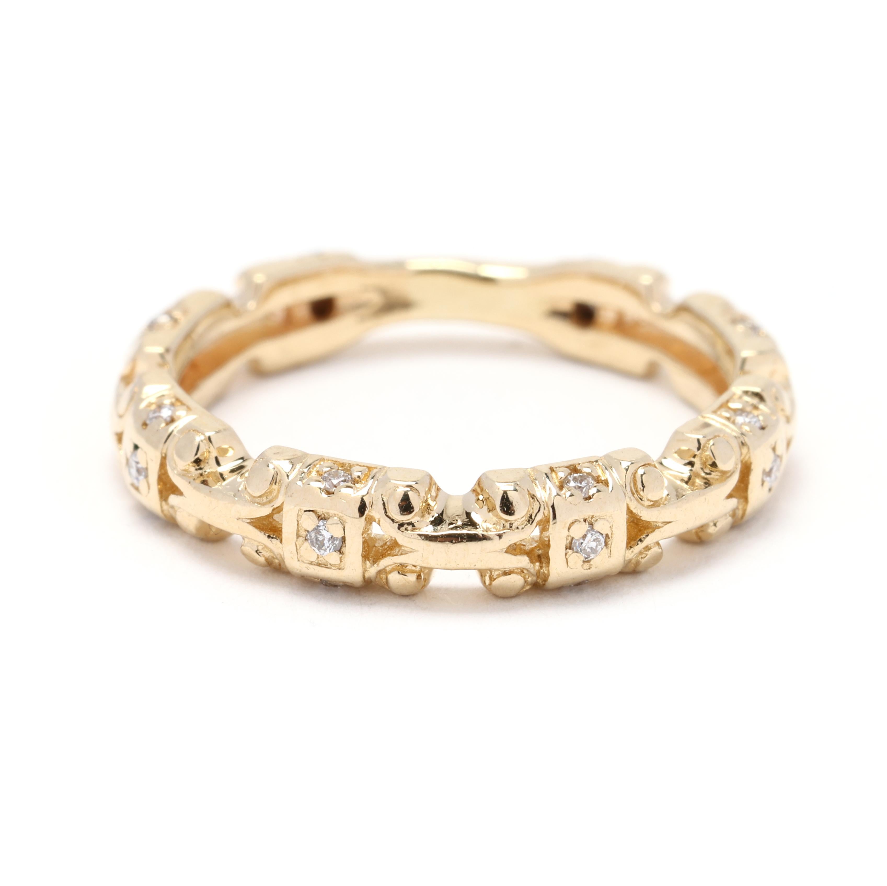 0.12ctw Diamond Patterned Band, 14k Yellow Gold, Ring Size 4.5 For Sale