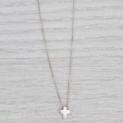 0.12ctw Diamond Small Cross Pendant Necklace 18k White Gold 16.25" Rope Chain