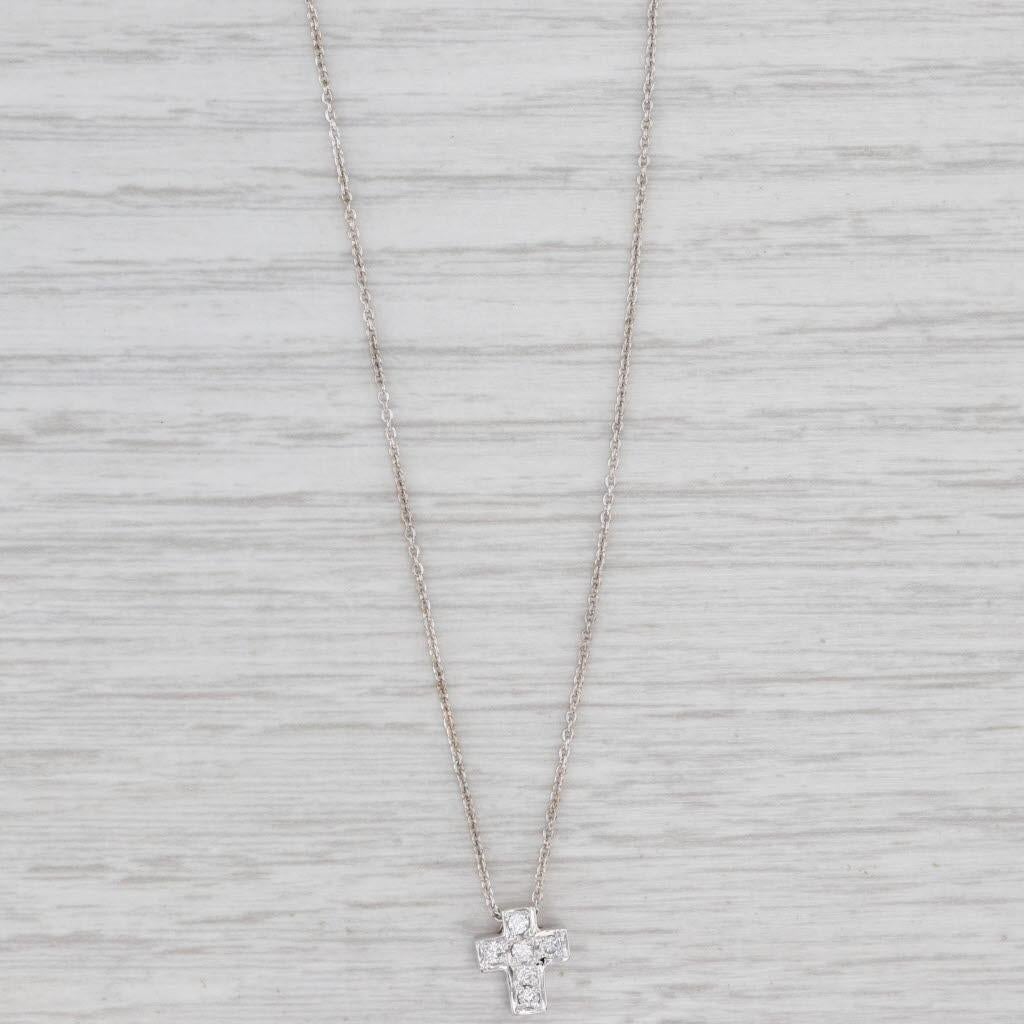 0.12ctw Diamond Small Cross Pendant Necklace 18k White Gold 16.25