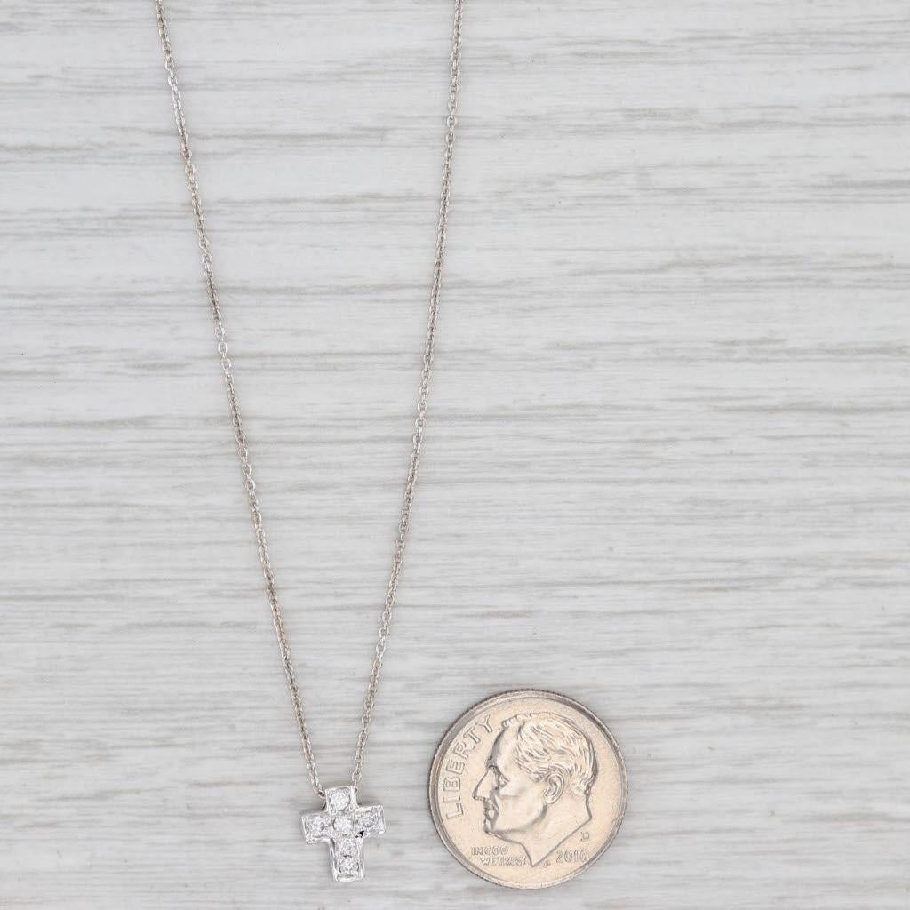 0.12ctw Diamond Small Cross Pendant Necklace 18k White Gold 16.25