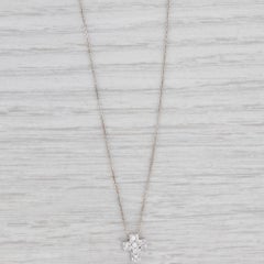 0.12ctw Diamond Small Cross Pendant Necklace 18k White Gold 16.25" Rope Chain