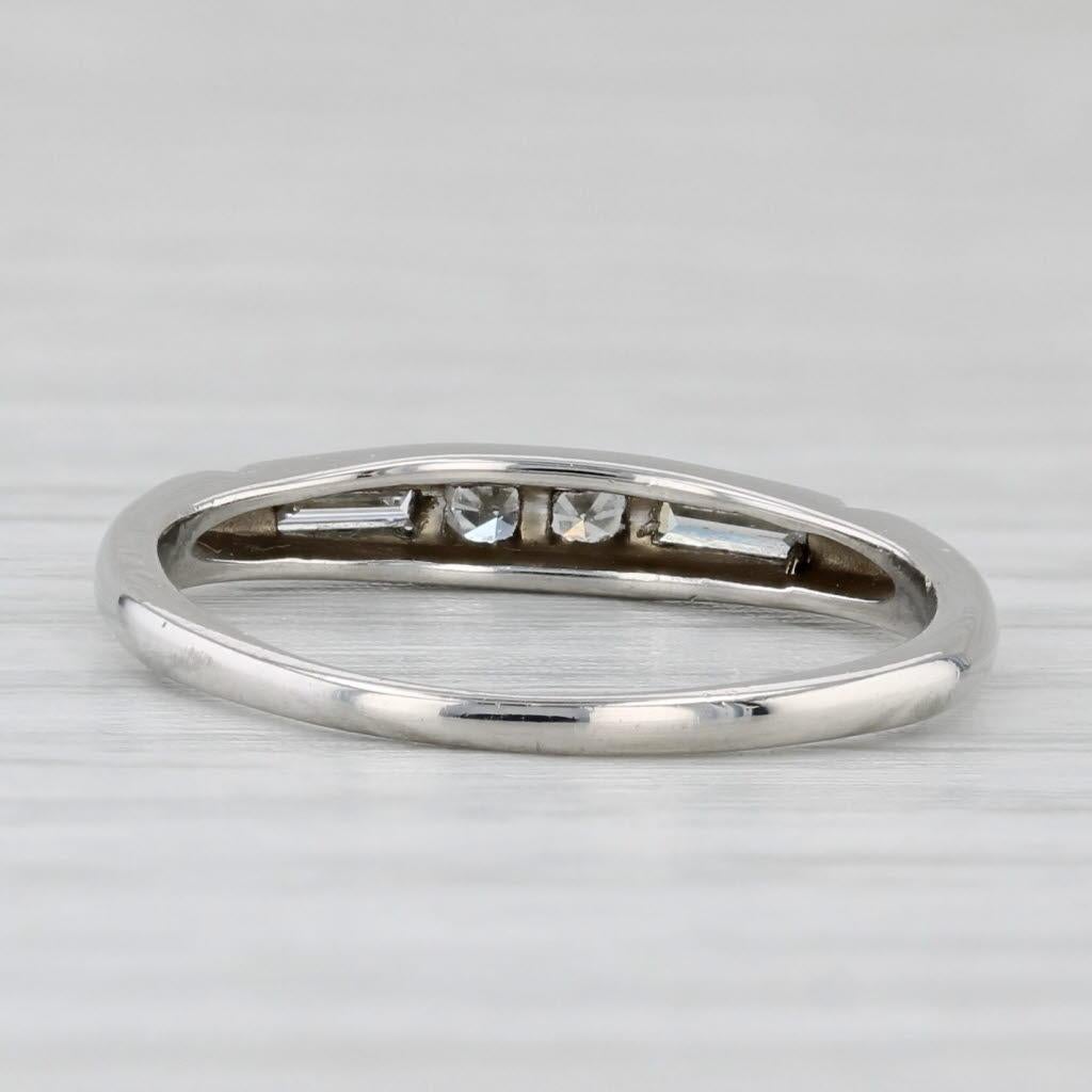 Baguette Cut 0.12ctw Diamond Wedding Band Platinum Size 5.75 Stackable Ring For Sale