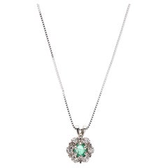 0.12ctw Mini Emerald Diamond Pendant Necklace, 14k White Gold