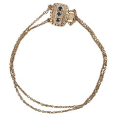 0.12ctw Sapphire Slide Charm Bracelet 14k Gold 6.5" Cable Chain Richard Glatter