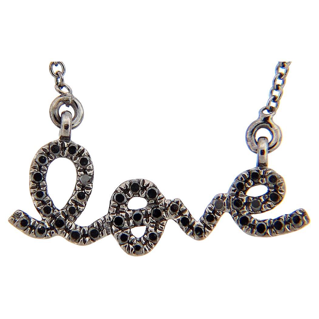Round Cut 0.13 Carat Black Diamond Love Gold Pendant Necklace For Sale
