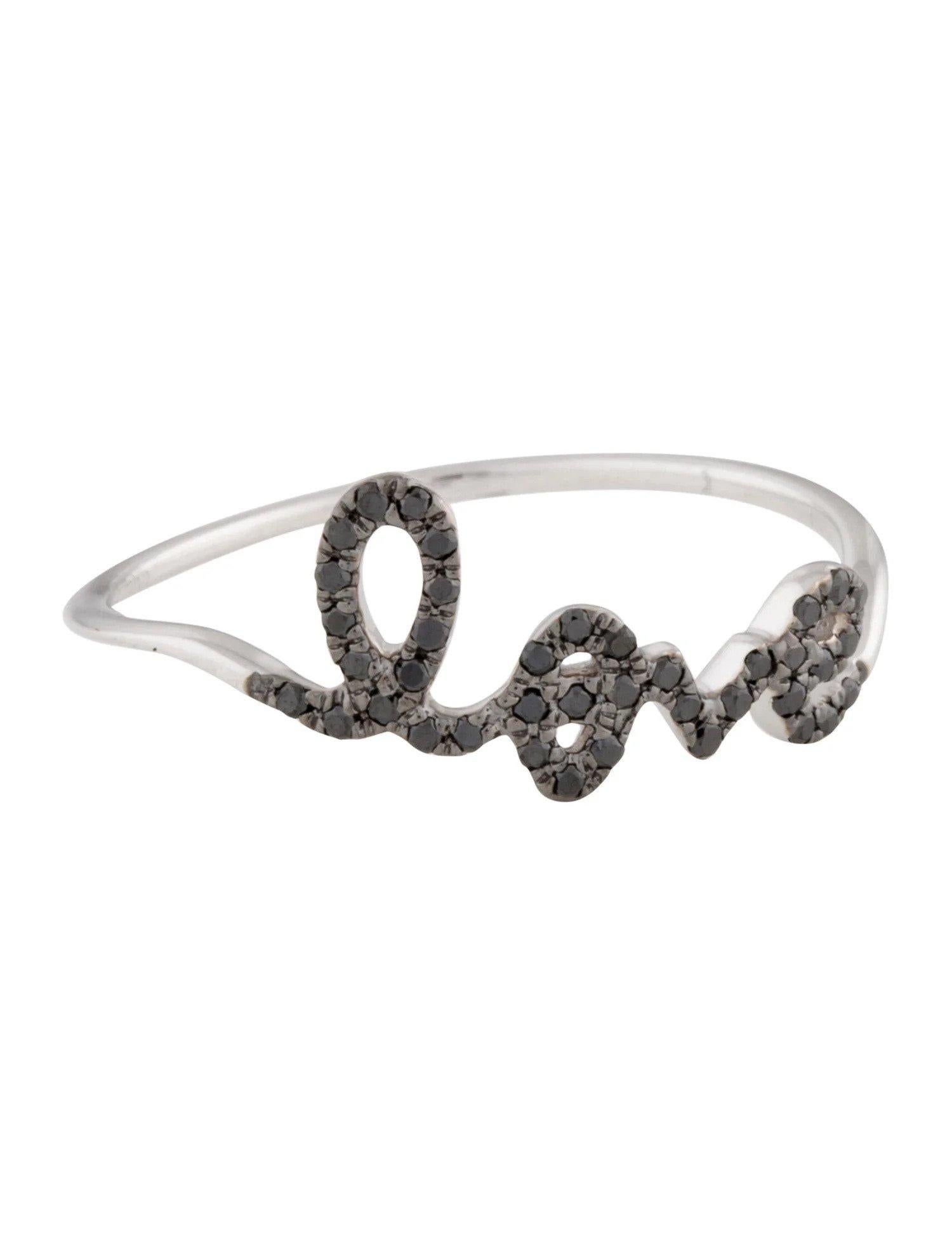 Round Cut 0.13 Carat Black Diamond Love White Gold Ring For Sale
