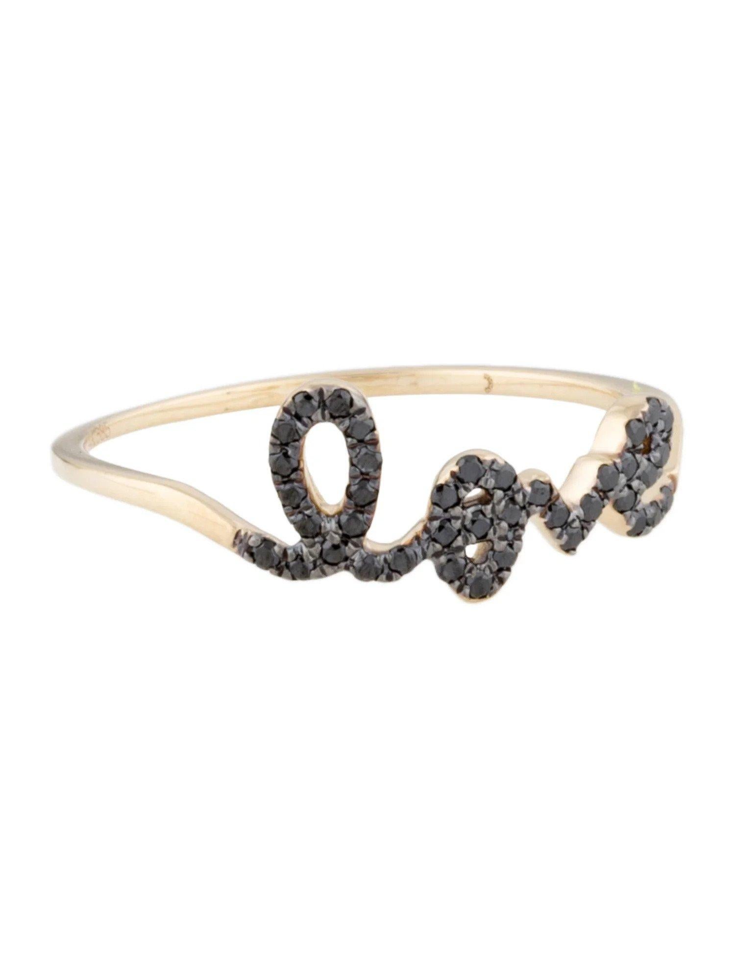 Round Cut 0.13 Carat Black Diamond Love Yellow Gold Ring
