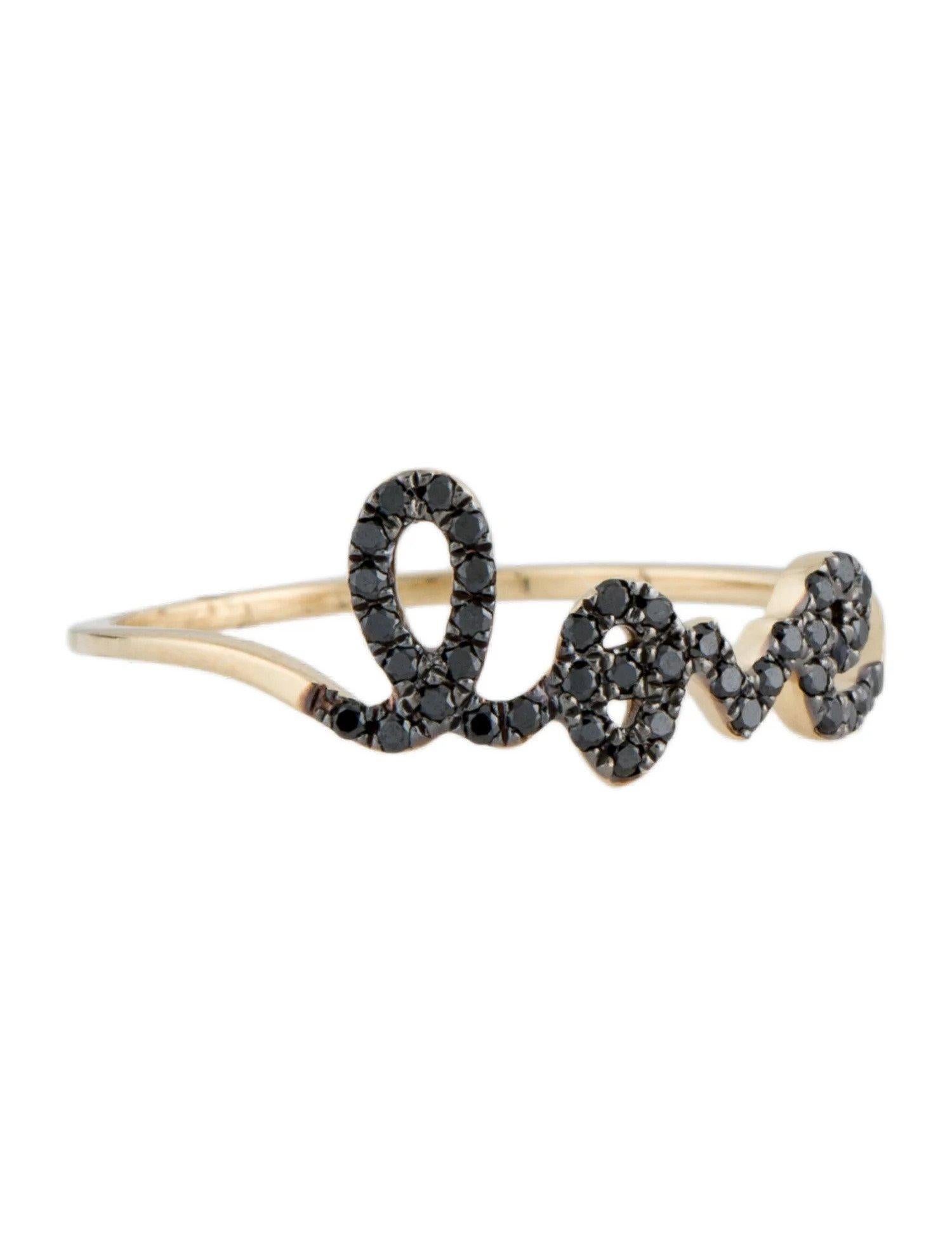 0,13 Karat Schwarzer Diamant Love Gelbgold Ring im Zustand „Neu“ im Angebot in Great Neck, NY