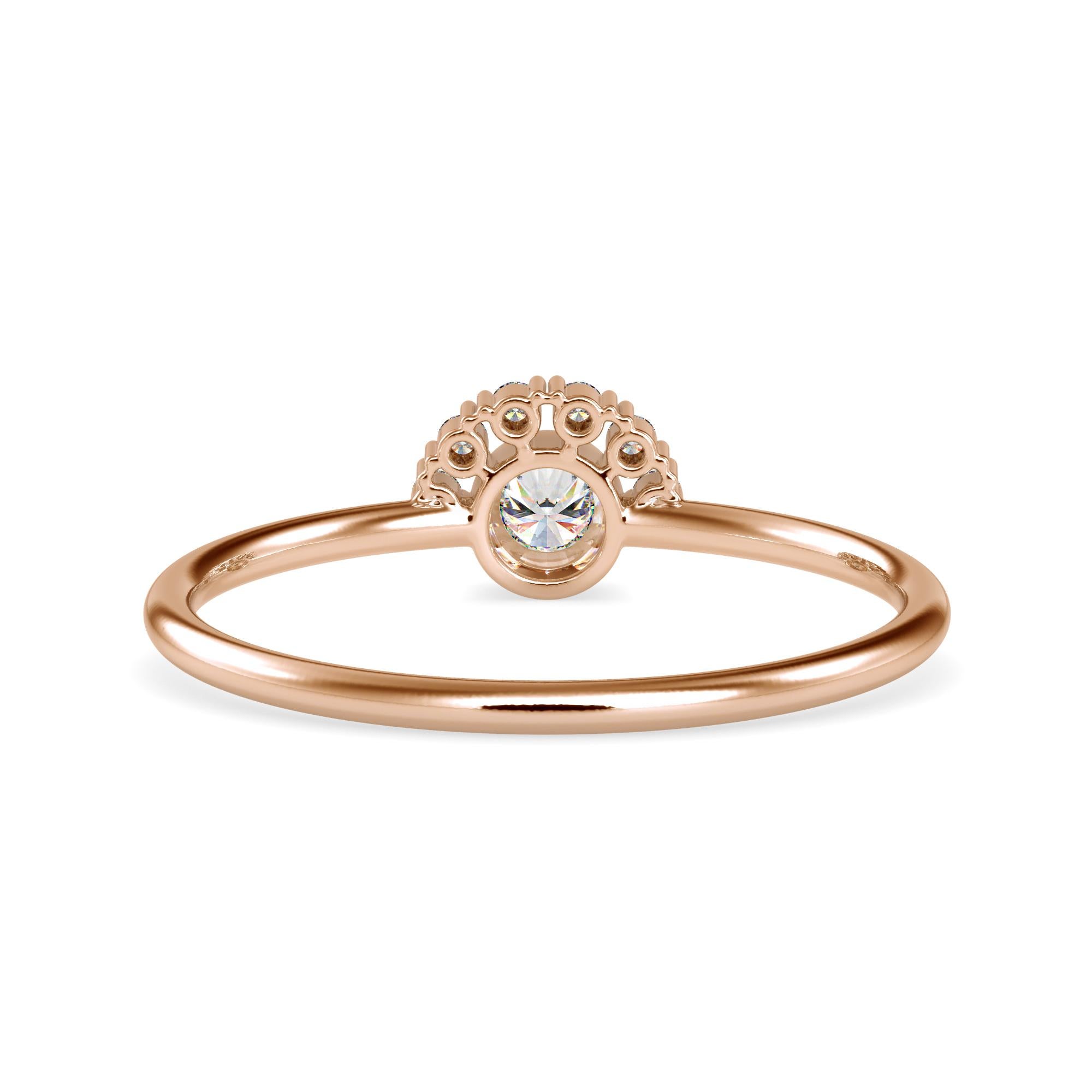 0.13 Carat Diamond 14K Rose Gold Ring
Stamped: 14K
Total Ring Weight: 1.3 Grams
Diamond Weight: 0.04 Carat (F-G Color, VS2-SI1 Clarity) 1.2 Millimeters
Diamond Weight: 0.09 Carat (F-G Color, VS2-SI1 Clarity) 2.9 Millimeters 
Diamond Quantity: 7