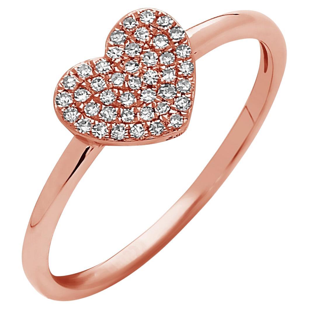 Bague à la mode en or rose avec grappe de diamants en forme de cœur de 0,13 carat