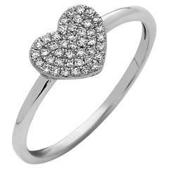 Bague à la mode en or blanc avec grappe de diamants en forme de cœur de 0,13 carat