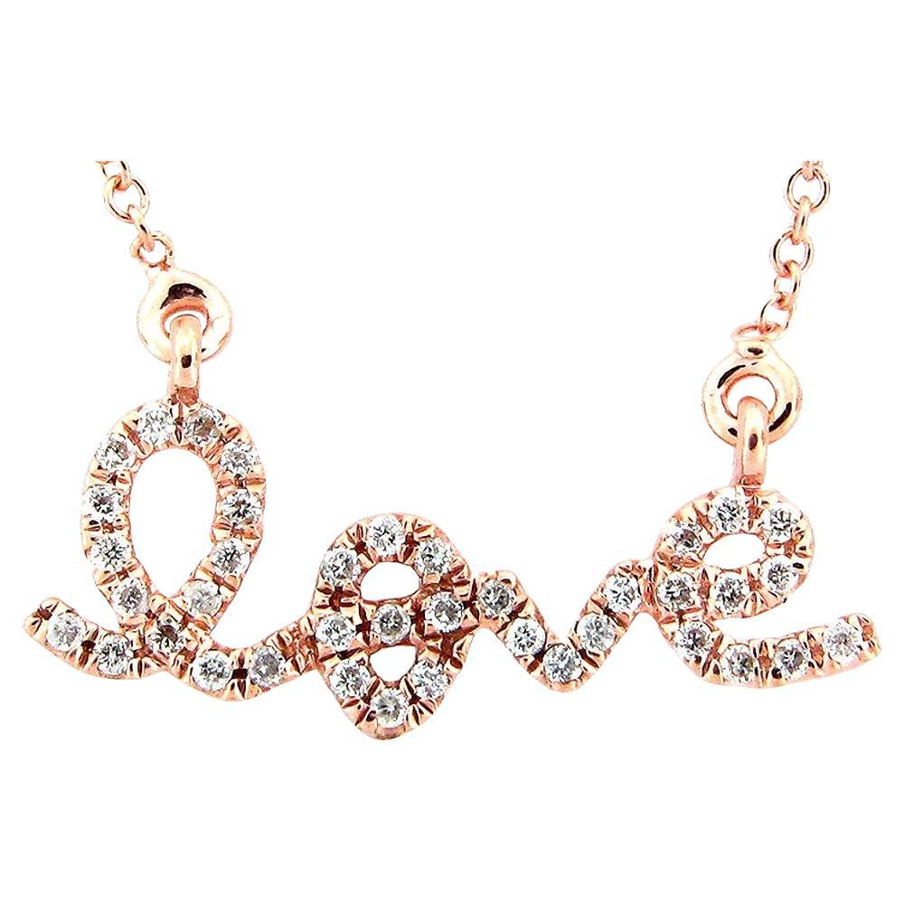 Round Cut 0.13 Carat Diamond Love Rose Gold Pendant Necklace For Sale