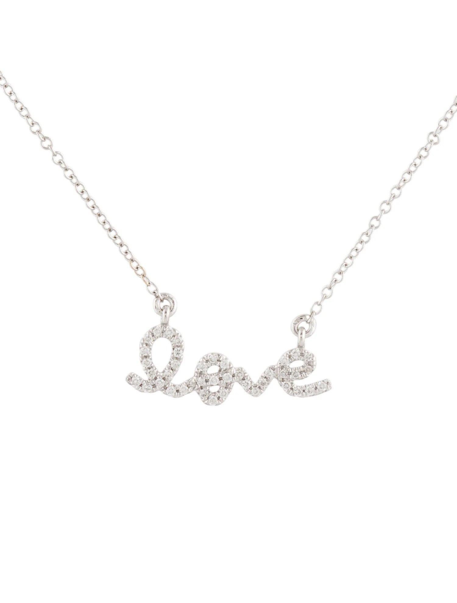 Round Cut 0.13 Carat Diamond Love White Gold Pendant Necklace For Sale