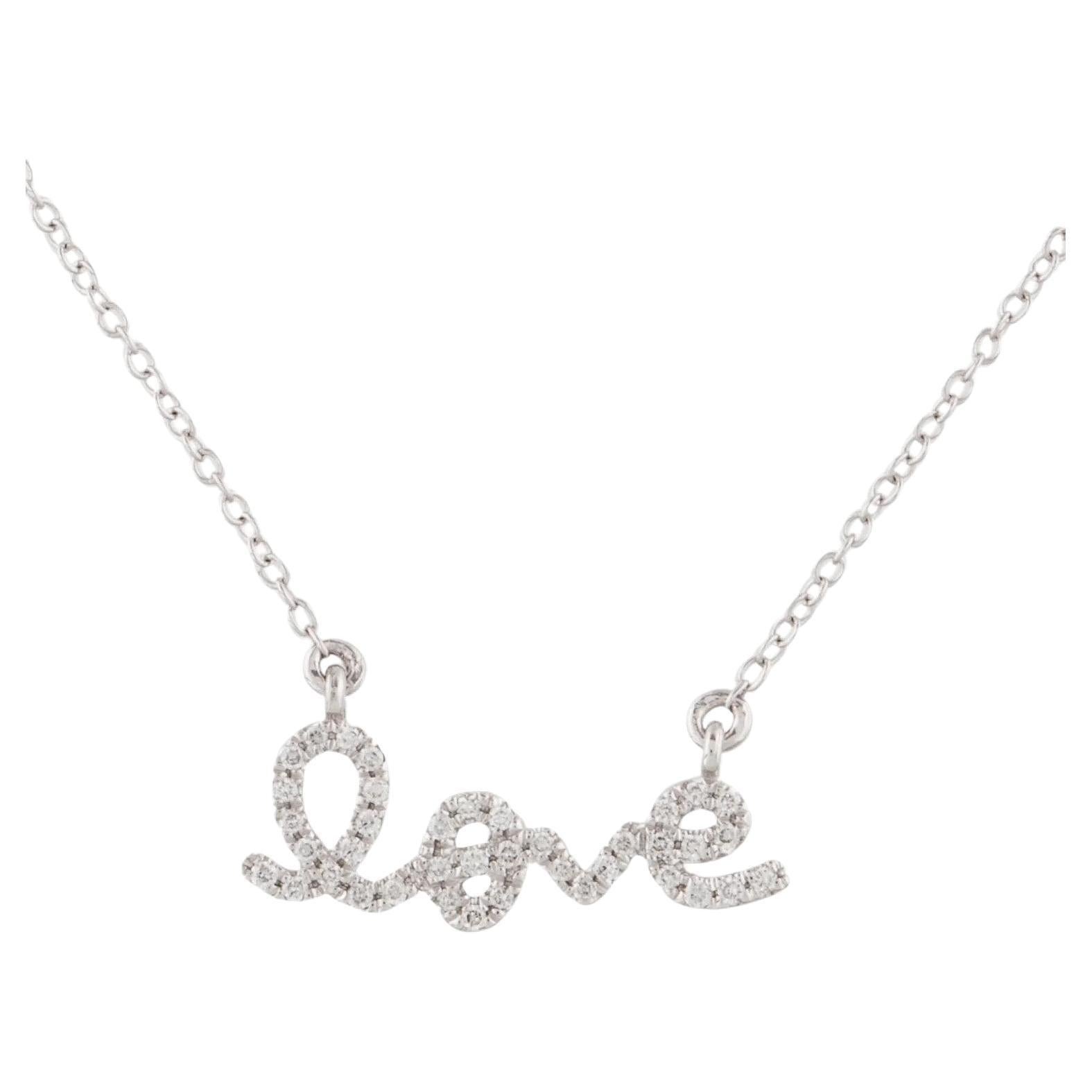 0.13 Carat Diamond Love White Gold Pendant Necklace For Sale